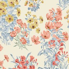 a floral wallpaper with many different colored flowers