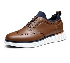 Brown Wingtip Sneakers For Business, Brown Low-top Lace-up Shoes For Business Casual, Modern Wingtip Oxfords For Business Casual, Brown Wingtip Sneakers With Perforations, Brown Rubber Sole Sneakers For Business Casual, Business Wingtip Lace-up Shoes With Contrast Sole, Casual Wingtip Oxfords For Business, Brown Business Casual Sneakers With Rubber Sole, Modern Lace-up Sneakers For Business Casual