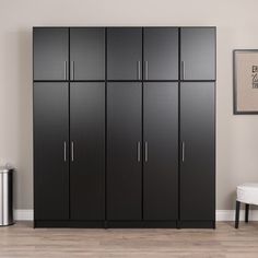 a large black cabinet in the corner of a room