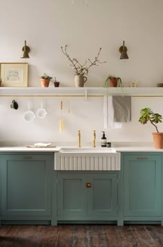 the kitchen is clean and ready to be used as a place for potted plants