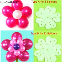 three pictures of balloons, one with a flower on it and the other with a balloon in the shape of a flower