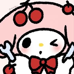 an image of a cartoon character with cherries on her head and scissors in her hand