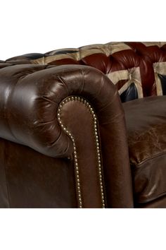 Dark Brown Leather Union Jack Sofa | Andrew Martin Rebel | OROA Distressed Leather Sofa, Jack Flag, Andrew Martin, Union Jack Flag, European Furniture, Cold Nights, Union Jack, Distressed Leather, Dark Brown Leather