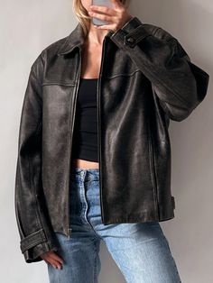 90s Womens Vintage Oversized Jacket, Women Casual Wear Genuine Leather Jacket 🌸The TOWNOFLEATHER soft and supple leather will mold to your body over time, providing a comfortable and personalized fit that you'll love.  **Please Make Sure** This is a modern fit jacket, so please refer to our size chart in the image gallery to ensure it fits properly.  For example, if your chest measurement is 37 to 38 Inches then select size "Medium" 🌸Express yourself in our 90's inspired oversized retro leathe Timeless Leather Jacket, Straight Leather Jacket, Faded Leather Jacket, Okokok Girl, Elsa Style, Vintage Biker Jacket, Leather Jacket Women, Fall Winter Jacket, Womens Biker Jacket