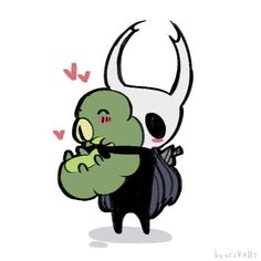 a drawing of a cartoon character with horns on his head and arms wrapped around another character's body