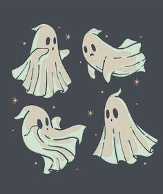 four ghost stickers on a dark background