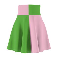 A versatile fit AOP skater skirt with a cozy, soft touch and a casual look. Inspired by the freedom of creativity, it will instantly become your everyday favorite. .: 95% Polyester 5% Spandex .: Versatile fit .: Printed on care label in black color .: White thread color Fitted Green Tennis Skirt With Lining, Trendy Green Flared Skirt Bottoms, Spring Lined Skirt For Cheerleading, Fitted Green Pleated Mini Skirt, Fitted Green Color Block Bottoms, Green Fitted Color Block Bottoms, Trendy Pink Flared Tennis Skirt, Green Relaxed Fit Mini Skort, Trendy Green Flowy Mini Skirt