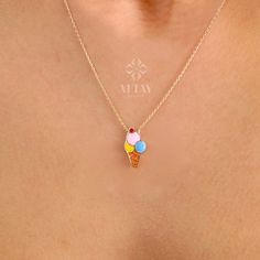 "ABOUT PRODUCT This 14K Gold Ice Cream Necklace is suitable gift for girlfriend, mom and her. You can even buy as a birthday gift for your friends or anniversary gifts, If you want to add a special note we can write for you and put to inside of package. We manufacture our jewelry pieces with carefully and after production we double checking in quality control department. Our main idea is keep our items for daily wearing especially for minimalist jewelry pieces. This lovely ıinfinity shape neckla Gold Ice Cream, Cream Necklace, Summer Choker, Colorful Necklace, Necklace Colorful, Main Idea, Enamel Necklaces, Best Gifts For Her, White Gold Necklaces