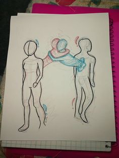 a drawing of two people standing next to each other with one person holding the other's hand