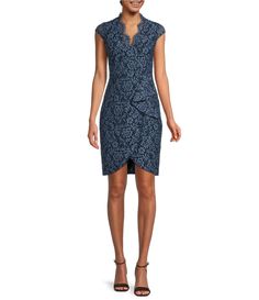 Shop for Vince Camuto Cap Sleeve Wrap Lace V-Neck Sheath Dress at Dillard's. Visit Dillard's to find clothing, accessories, shoes, cosmetics & more. The Style of Your Life. Elegant Cocktail Dress Party, Older Women Dresses, Vince Camuto Dress, Dresses To Wear To A Wedding, Dillard's, Designer Wear, Fast Fashion, Cocktail Dress Party, Cocktail Dresses