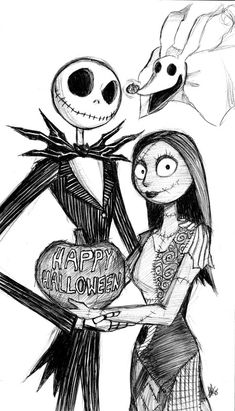 a drawing of jack and sally from the nightmare