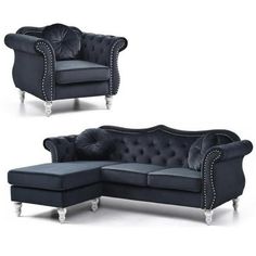 two black couches sitting next to each other