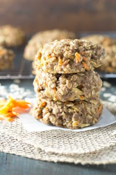 three oatmeal cookies stacked on top of each other