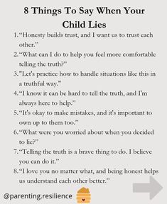 an image of a child's playlist with the text 8 things to say when your child lies