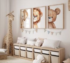 a child's room decorated in neutral colors