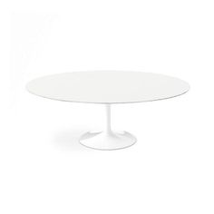 an oval white table on a white background