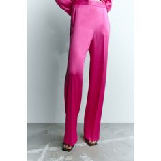 Nwt Zara Fuchsia Palazzo Pants High-Waist Trousers With An Elastic Waistband At The Back. Front Pockets And False Back Welt Pocket. Fuchsia | 8267/309 Size Xs New With Tags B26 Pink Straight Pants For Party, Pink Wide Leg Full-length Pants For Party, Pink Wide Leg Full Length Pants For Party, Pink Wide Leg Party Pants Full Length, Chic Pink Wide Leg Pants For Party, Elegant Pink Stretch Wide Leg Pants, Elegant Pink Wide Leg Pants For Party, Pink Party Wide Leg Pants, Pink Wide Leg Pants For Work