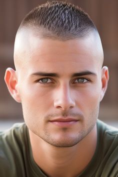 For men with a round face, the spiky buzz cut offers a youthful and energetic look. The spikes on the top add an extra layer of texture, creating a fantastic contrast with the buzzed sides. Click here to check out more best buzz cut hairstyles for men right now. Mens Buzz, Buzzcut Round Face Men, Men’s High Fade Buzz Cut, Almost Buzzed Hair Men, Buzz Cut For Men, Very Short Hair Men, Crew Cut Haircut, Military Hair