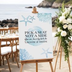 an easel with a sign that says pick a seat not a side you've got by both the groom and bride