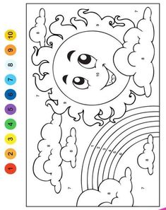 a coloring page with an image of a sun and rainbow