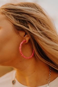 Stacked Pink Bead Hoop EarringsPinkOS Pink Hoop Beaded Earrings, Pink Beaded Small Hoop Earrings For Summer, Pink Hoop Jewelry For Summer, Adjustable Pink Hoop Earrings, Real Turquoise Jewelry, Outfit Needs, Bead Hoop Earrings, Slides Slippers, Real Turquoise