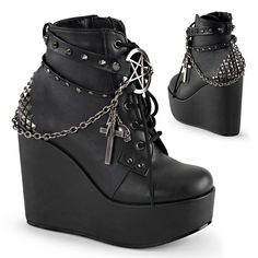 Chain With Charms, Demonia Boots, Womens Black Booties, Gothic Clothing, Wedge Ankle Boots