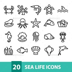 20 sea life icons - animals characters