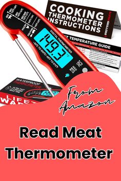 a thermometer with text reading read meat thermometerer, cooking instructions and instructions