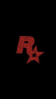 the letter r is made up of red letters and stars on a black background,