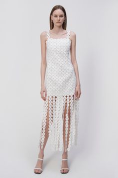 The Jaycee Circle Lace Midi Dress in ﻿White. Modern Bridal Dress, College Dress, Formal Evening Wear, Luxury Dresses, Cocktail Attire, Jonathan Simkhai, Lace Midi