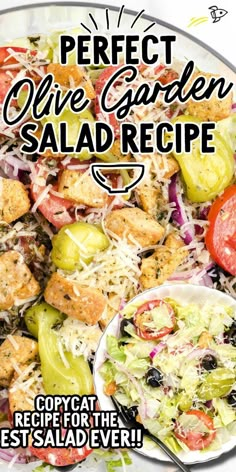 the perfect olive garden salad recipe copycat recipe for the best salad ever, with text overlay