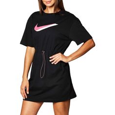 Nike Sportswear Icon Clash Dress Sz M In Black Nwt Black Athleisure Mini Dress, Black Athleisure Mini Length Dress, Black Mini Length Athleisure Dress, Black Fitted Athleisure Dress, Casual Black Crew Neck Dress, Sporty Cotton Dress With Short Sleeves, Casual Black Streetwear Dress, Black Activewear For Gym In Spring, Spring Season Black Activewear For Gym