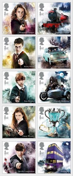 the harry potter stamps are all different colors