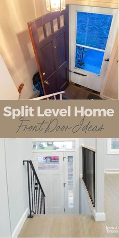 before and after split level home front door makeover Split Level Front Door, Split Foyer Decorating, Split Foyer Entry, Split Level House Remodels, Split Foyer Remodel, Split Level House Exterior, Split Level Remodel Exterior, Split Level Exterior