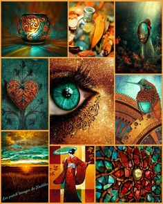 a collage of different pictures with an eye and other things in the background,