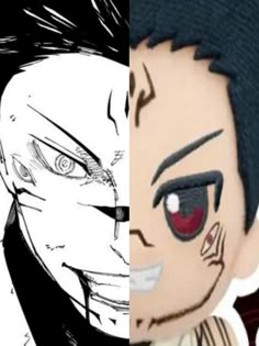 two anime characters one with red eyes and the other with black hair