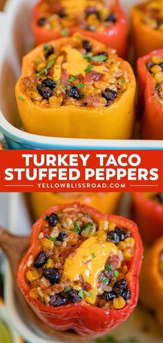 turkey taco stuffed peppers with cheese and black olives