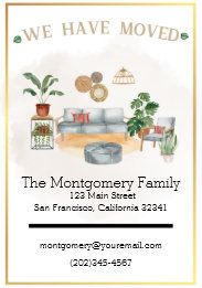 a business card for the montgomery family, featuring an image of a couch and table