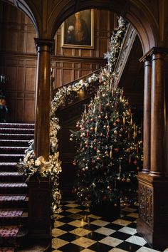 a christmas tree in the middle of a room