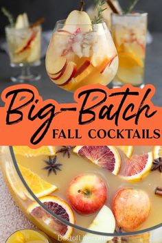 the big - batch fall cocktail is full of oranges, apples and cider