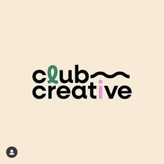 the word club creative written in black and green on a beige background with an arrow