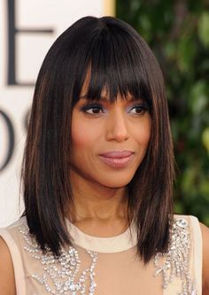 Our Favorite Lobs for Thin Hair Lob Straight, Golden Globes Hair, Straight Hair Cuts, Hair Styles 2014, Kerry Washington, Golden Globe, Shoulder Length Hair, Hairstyles With Bangs, Shoulder Length