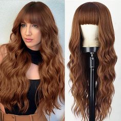 PRICES MAY VARY. ❤【Beautiful Colors & Popular Styles】This auburn wig is deep and warm, and it is also the most popular color in barbershops recently. Timeless beach wave curls with special bangs designed to make wigs sweeter and more natural. Bring it and you're sure to get more praise and confidence. ❤【Trimmable Bangs】 This wig with bangs is made of soft material. So you don't have to worry about whether the bangs will last long, because you can trim them as you like. You can also curl it with Auburn Wigs, Auburn Wig, Wave Curls, Beach Wave, Waves Curls, Wig With Bangs, Hair Replacement, Dark Roots, Popular Styles