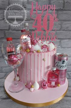 Alcohol Cake Design For Women, Pink Cake For Birthday, 40 + 1 Birthday Cake, 40th Cakes Women, 40tg Birthday Cake Women, Barbie 40th Birthday Cake, 21st Birthday Cakes For Girls Turning 21 Classy, 40th Cake Ideas