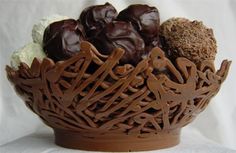 an image of chocolates in a bowl on the screen with other pictures and words