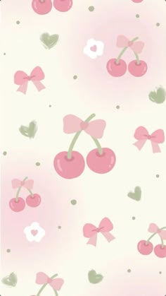 a wallpaper with cherries and hearts on it