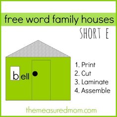 a green house with the words free word family houses short e