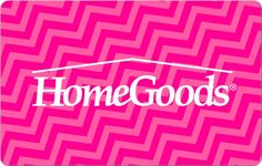 the home goods logo is shown on a pink and white chevroned pattern background