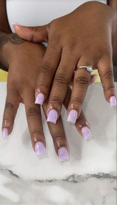 Short Nails Basic Color, Lavender Nails Acrylic Short, Nail Ideas Basic Colors, Lilac Nails Simple, Plain Purple Acrylic Nails, Lavender Nails On Brown Skin, Milky Purple Acrylic Nails, Lavender Overlay Nails, Milky White And Lavender Nails