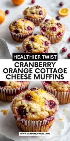 orange cranberry orange muffins with text overlay